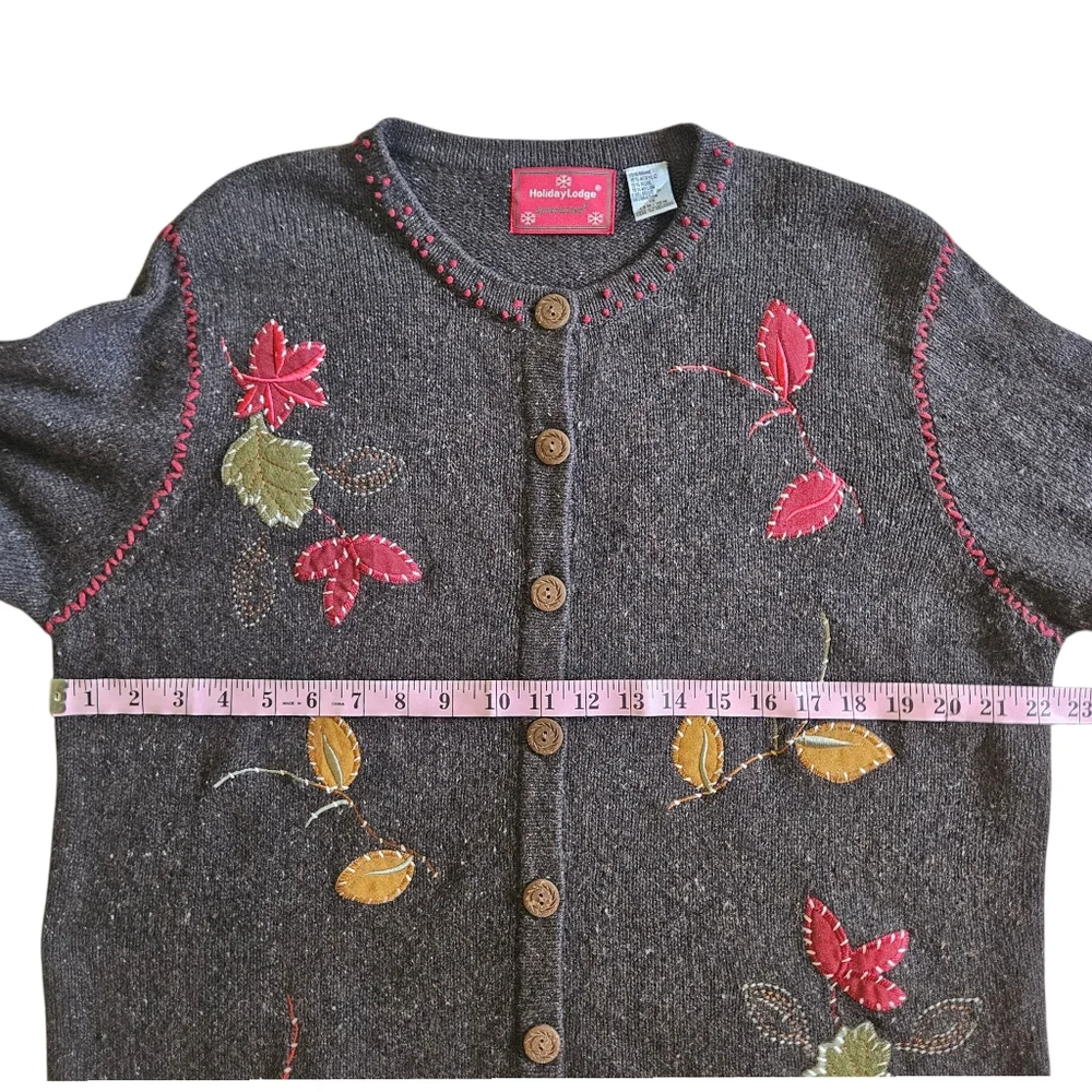 Holiday Lodge by Northcrest Women's Embroidered Cardigan 1X Leaves Fall - Picture 6 of 12